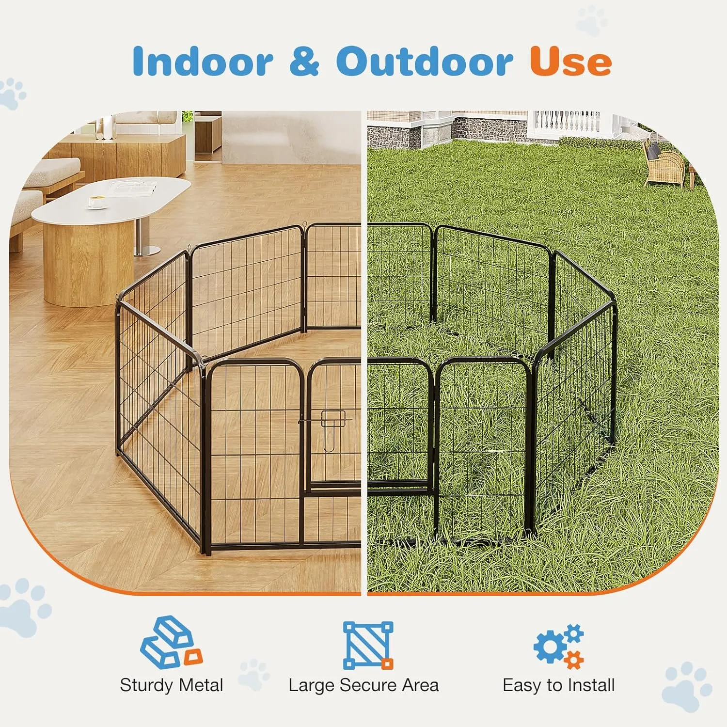 Sweetcrispy Dog Playpen Indoor - Pet Fence Puppy Exercise Pen for Yard Gate 8 Panel 24 Height Heavy Duty Crates with Doors Metal Dog Pen for Camping, RV, Outdoor, Small/Medium Pets