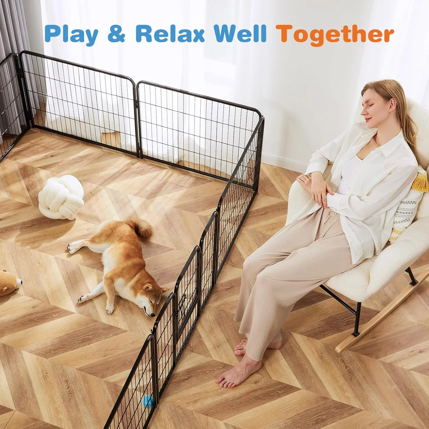 Sweetcrispy Dog Playpen Indoor - Pet Fence Puppy Exercise Pen for Yard Gate 8 Panel 24 Height Heavy Duty Crates with Doors Metal Dog Pen for Camping, RV, Outdoor, Small/Medium Pets