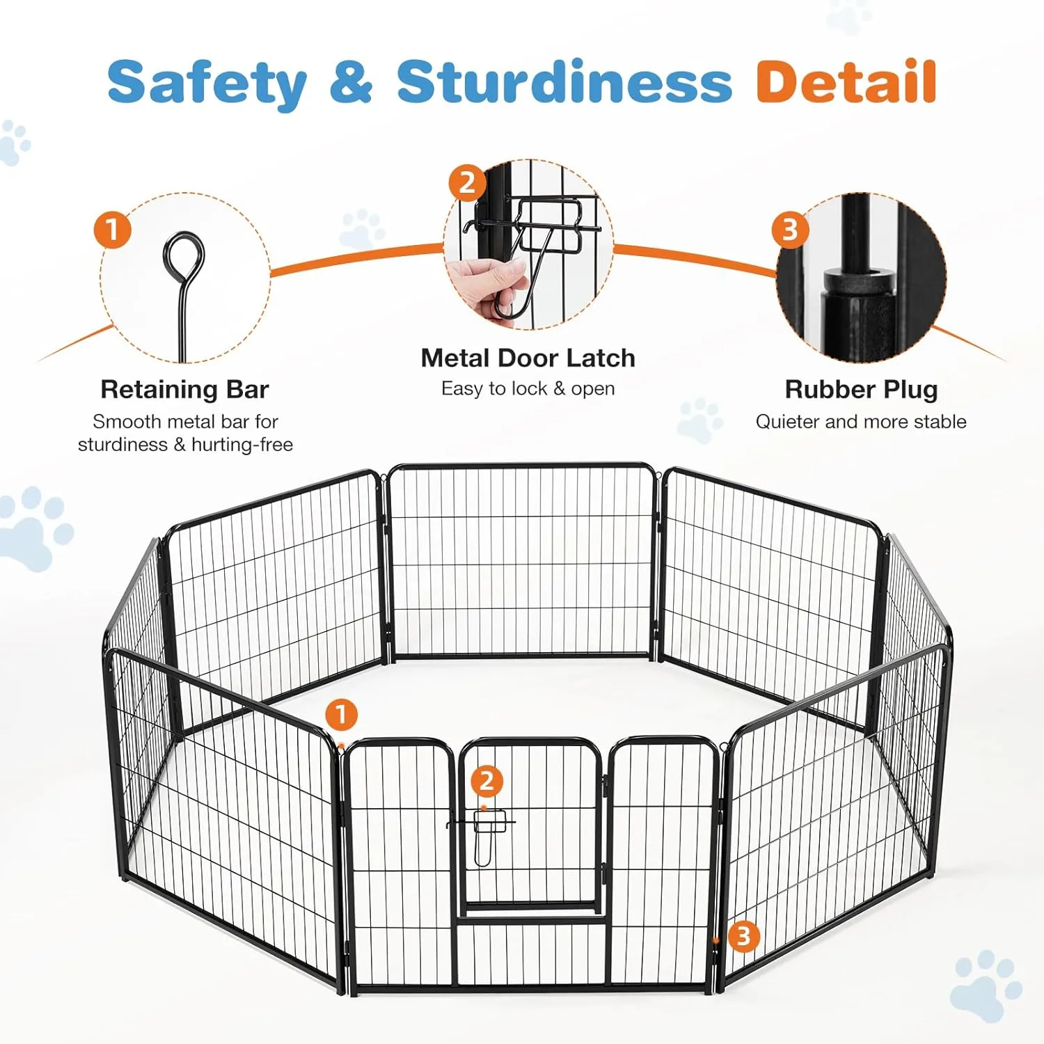 Sweetcrispy Dog Playpen Indoor - Pet Fence Puppy Exercise Pen for Yard Gate 8 Panel 24 Height Heavy Duty Crates with Doors Metal Dog Pen for Camping, RV, Outdoor, Small/Medium Pets