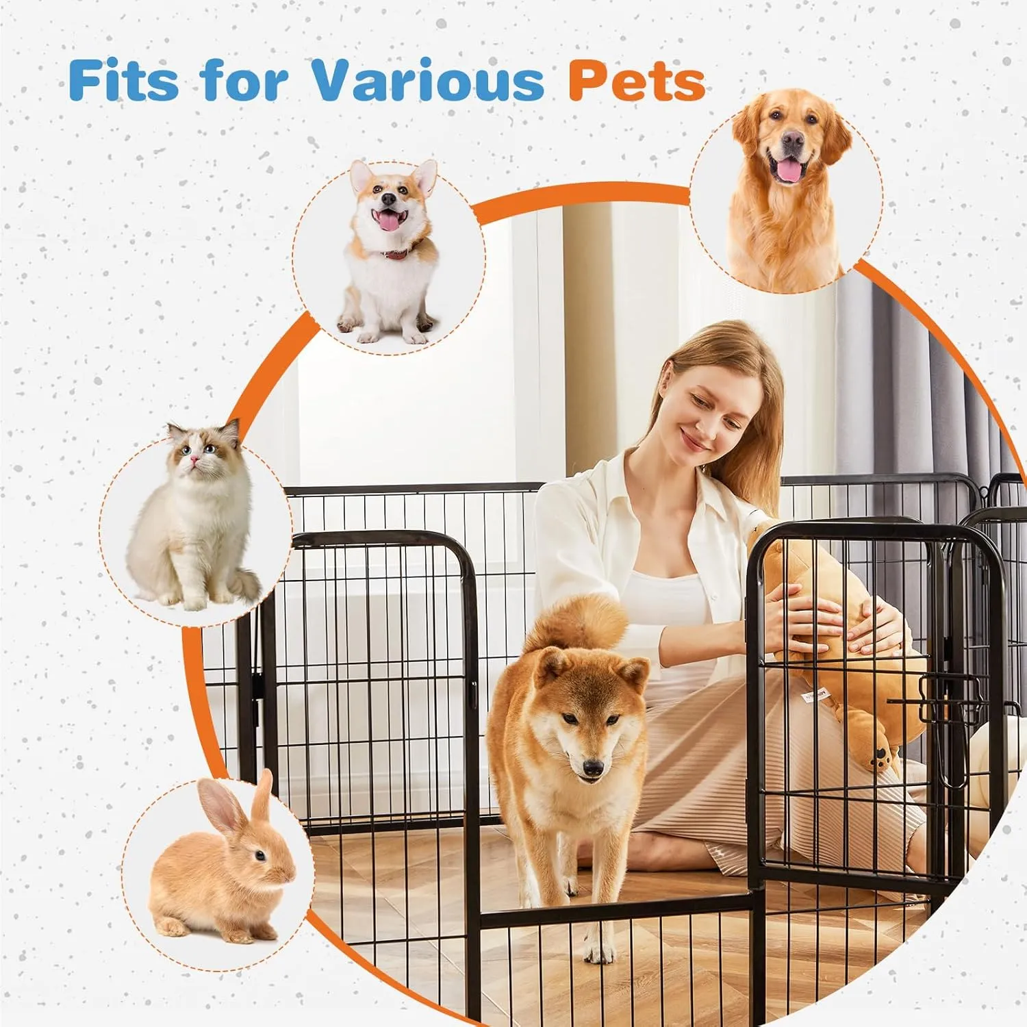Sweetcrispy Dog Playpen Indoor - Pet Fence Puppy Exercise Pen for Yard Gate 8 Panel 24 Height Heavy Duty Crates with Doors Metal Dog Pen for Camping, RV, Outdoor, Small/Medium Pets