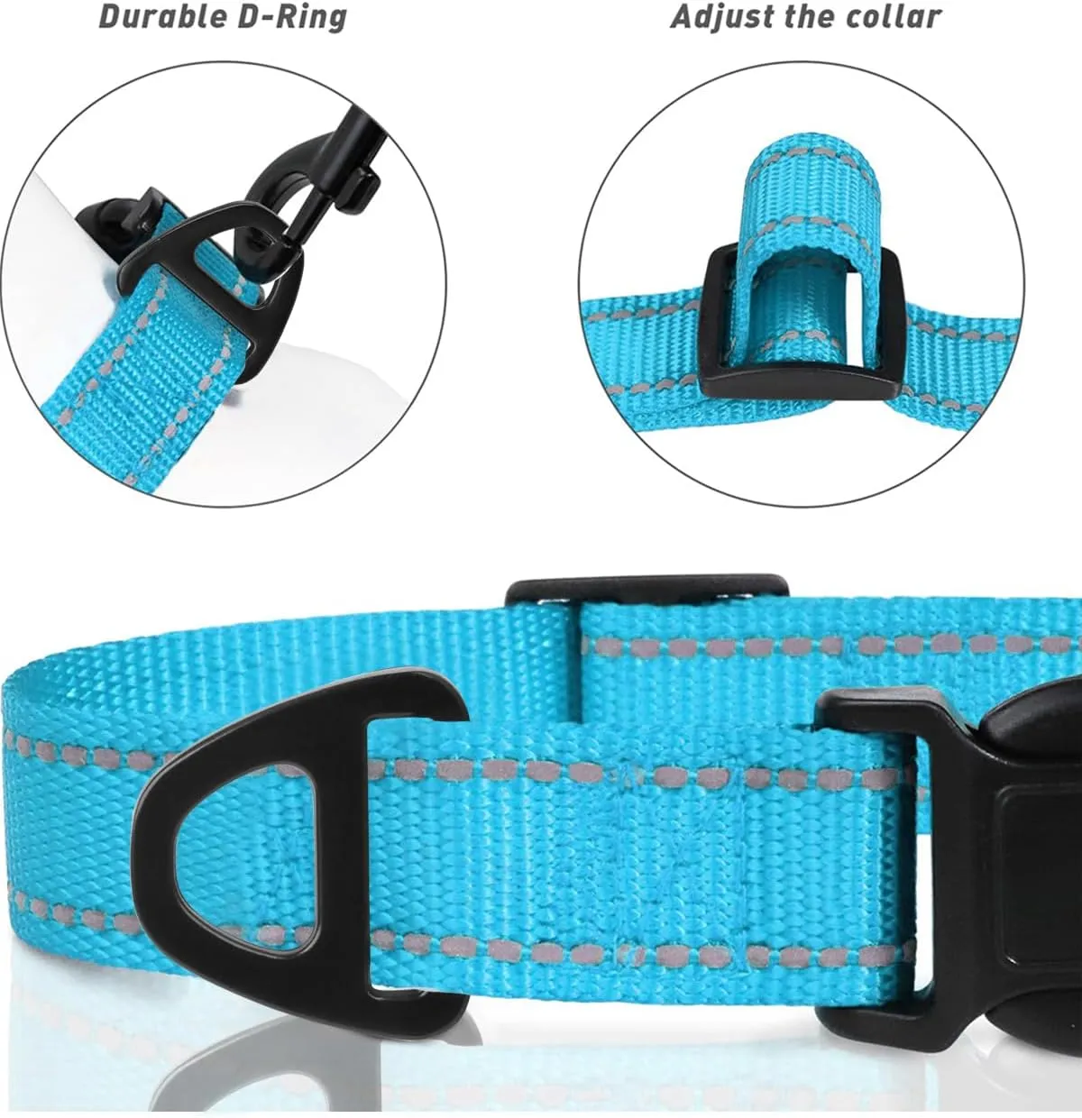 TagME Samll Dog Collars, Adjustable Reflective Nylon Pet Collar with Quick Release Buckle for Small Dogs, Sky Blue, 3/4" Width