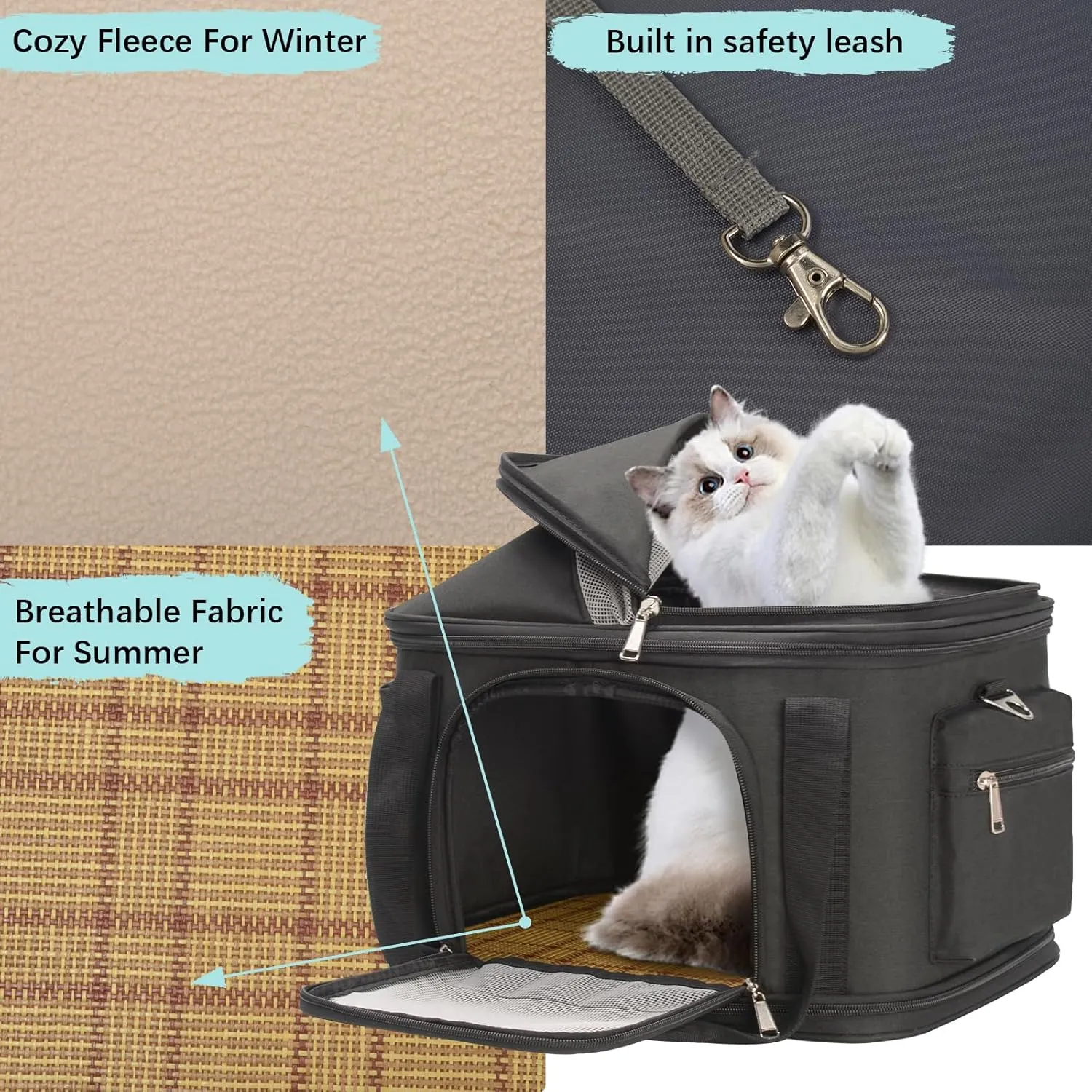 Top-Expandable Pet Dog Cat Carrier, Pet Bag for Small Medium Dogs Cats, Collapsible Ventilated Airline Approved Travel Soft-Sided Pet Puppy Carriers, Up to 15lbs (Grey, 16.2" x 11.4" x 13")