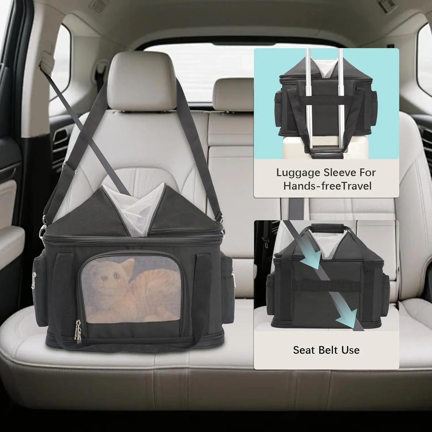 Top-Expandable Pet Dog Cat Carrier, Pet Bag for Small Medium Dogs Cats, Collapsible Ventilated Airline Approved Travel Soft-Sided Pet Puppy Carriers, Up to 15lbs (Grey, 16.2" x 11.4" x 13")