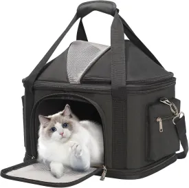 Top-Expandable Pet Dog Cat Carrier, Pet Bag for Small Medium Dogs Cats, Collapsible Ventilated Airline Approved Travel Soft-Sided Pet Puppy Carriers, Up to 15lbs (Grey, 16.2" x 11.4" x 13")