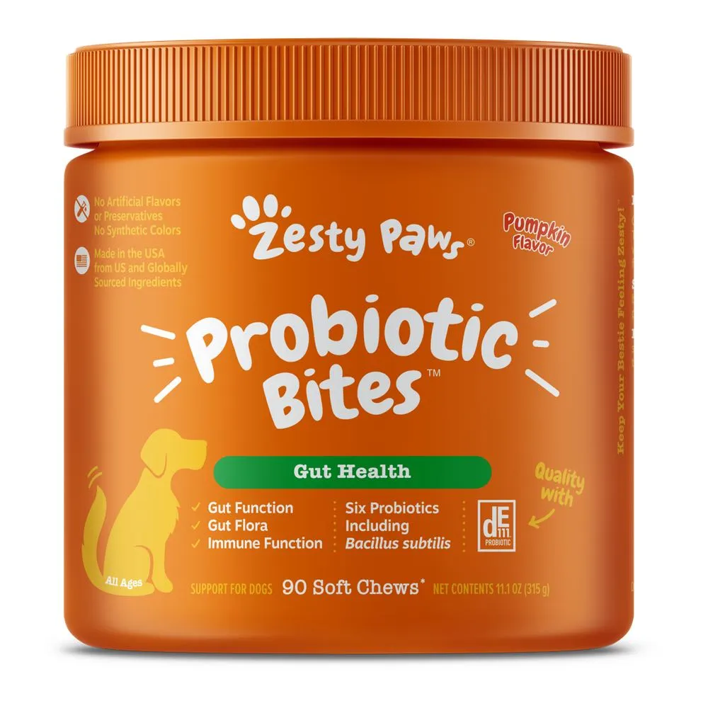 TRIAL SPECIAL 25% OFF (1 per order): Zesty Paws Probiotic Bites Pumpkin Dog Chews Trial Pack 10ct