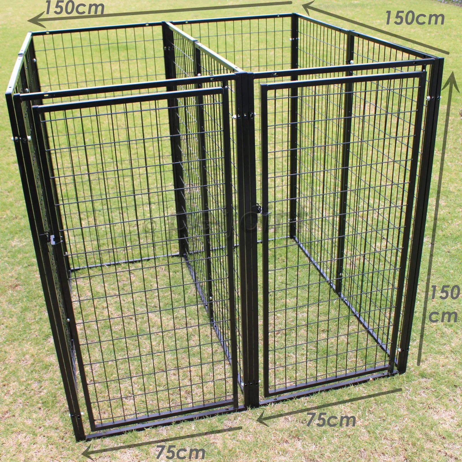 Two Dog Kennel Enclosure with Divider and 2 Gates Heavyduty Steel