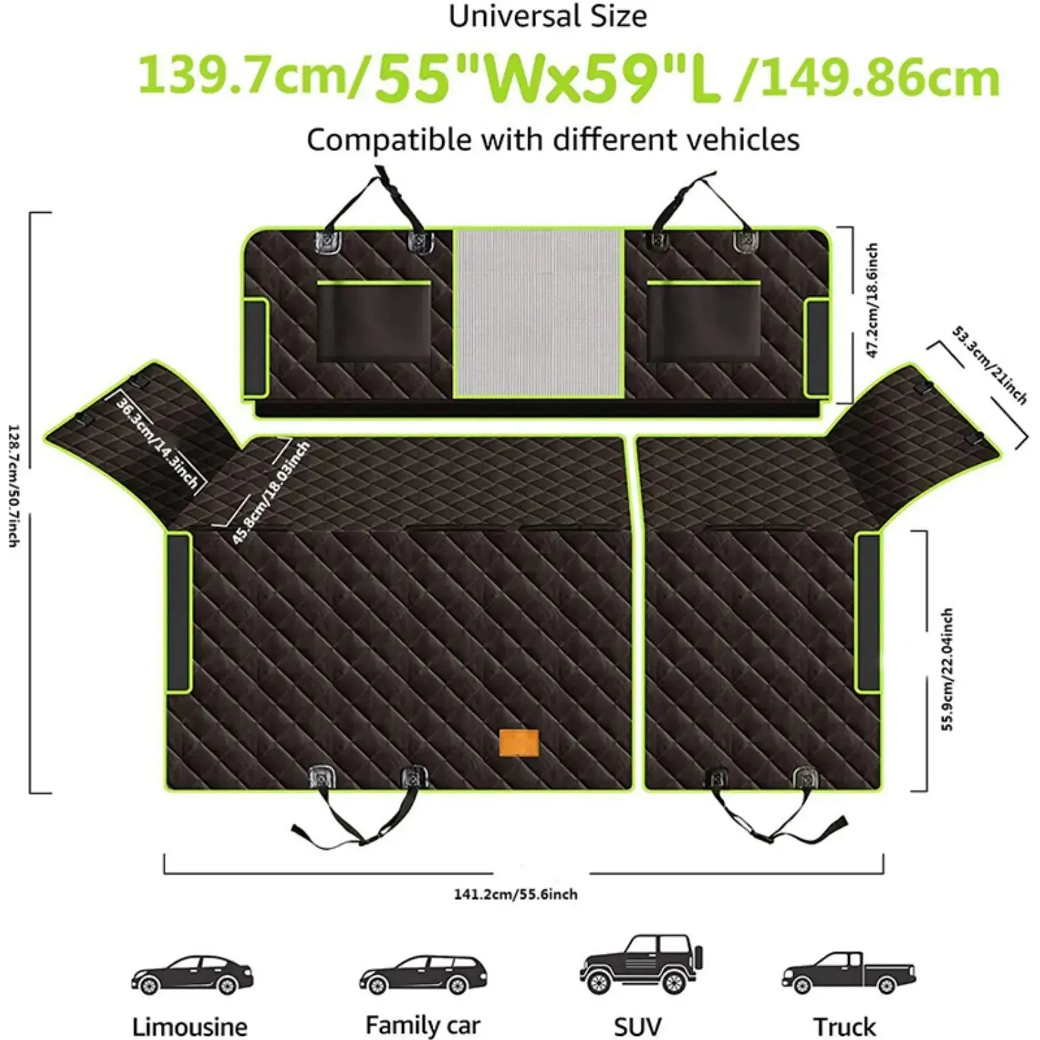 Versatile 6-in-1 Waterproof Dog Car Seat Cover for Back Seat - Suitable for Cars, Trucks, and SUVs
