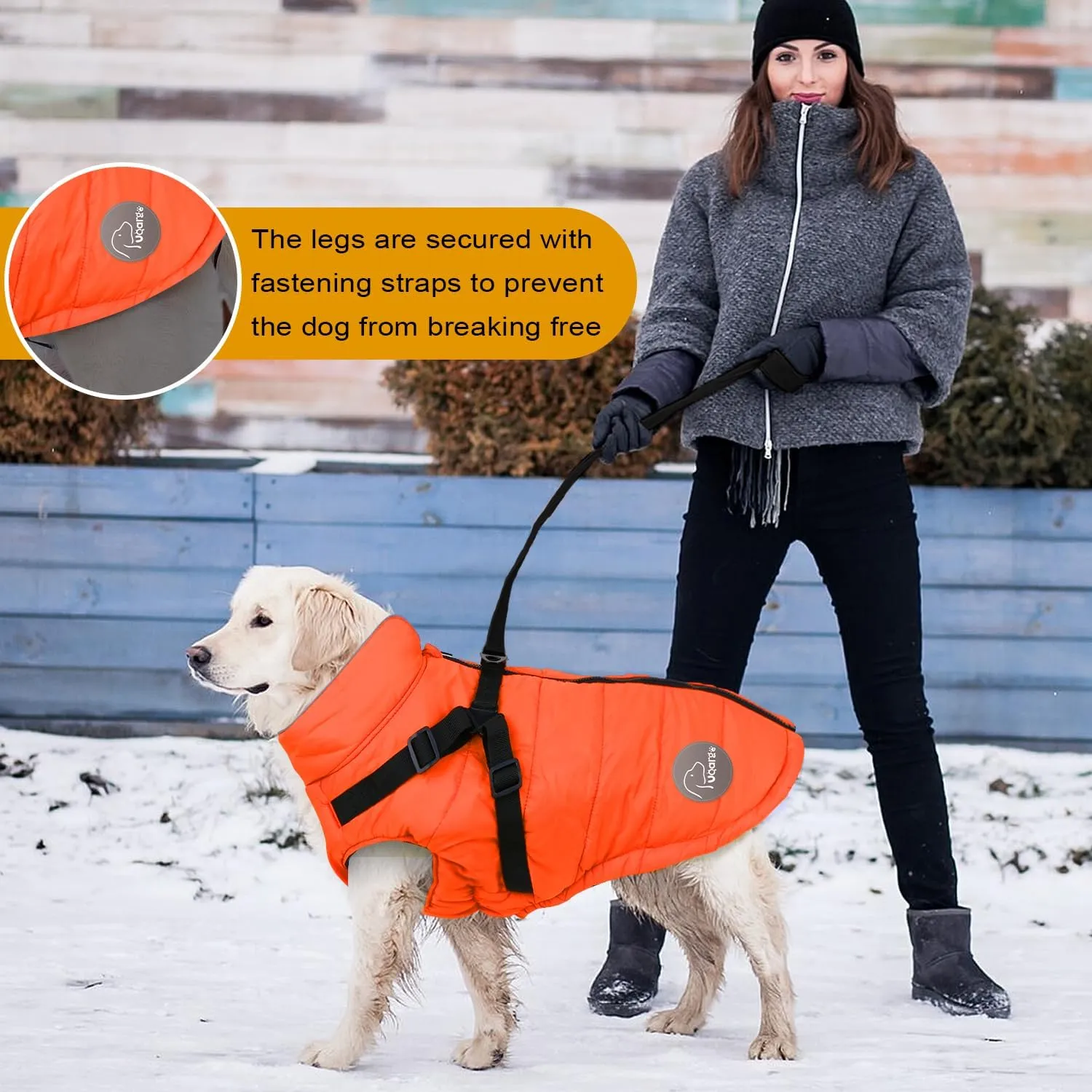 Warm Dog Winter Coat,Waterproof Dog Jacket with Built-in Harness,Dog Cold Weather Coat with Reflective Stripes,Winter Snow Dog Warm Coat for Small, Medium Dogs,Cold Weather Cozy (Black, L)