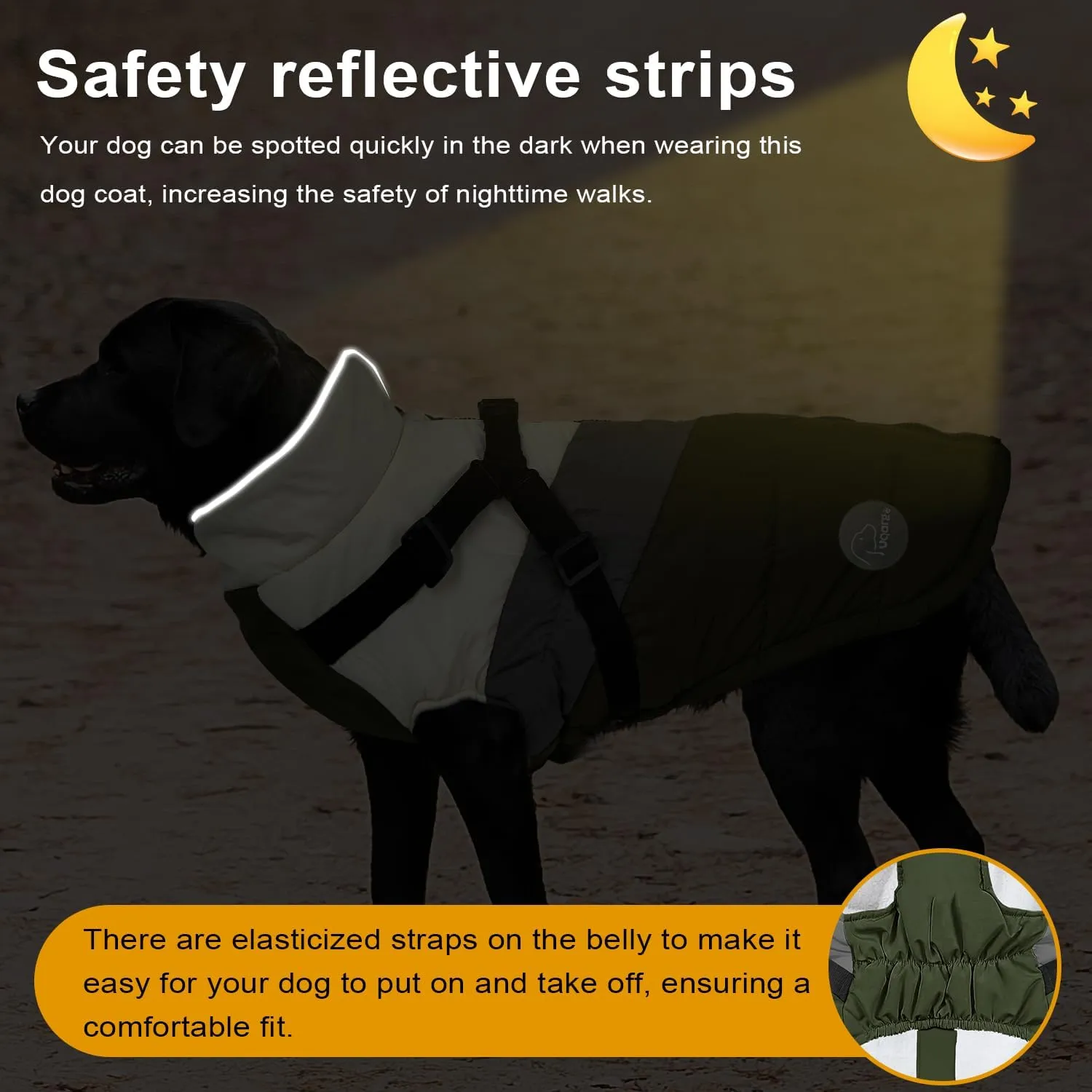 Warm Dog Winter Coat,Waterproof Dog Jacket with Built-in Harness,Dog Cold Weather Coat with Reflective Stripes,Winter Snow Dog Warm Coat for Small, Medium Dogs,Cold Weather Cozy (Black, L)