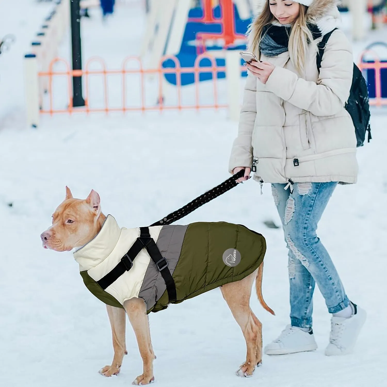 Warm Dog Winter Coat,Waterproof Dog Jacket with Built-in Harness,Dog Cold Weather Coat with Reflective Stripes,Winter Snow Dog Warm Coat for Small, Medium Dogs,Cold Weather Cozy (Black, L)