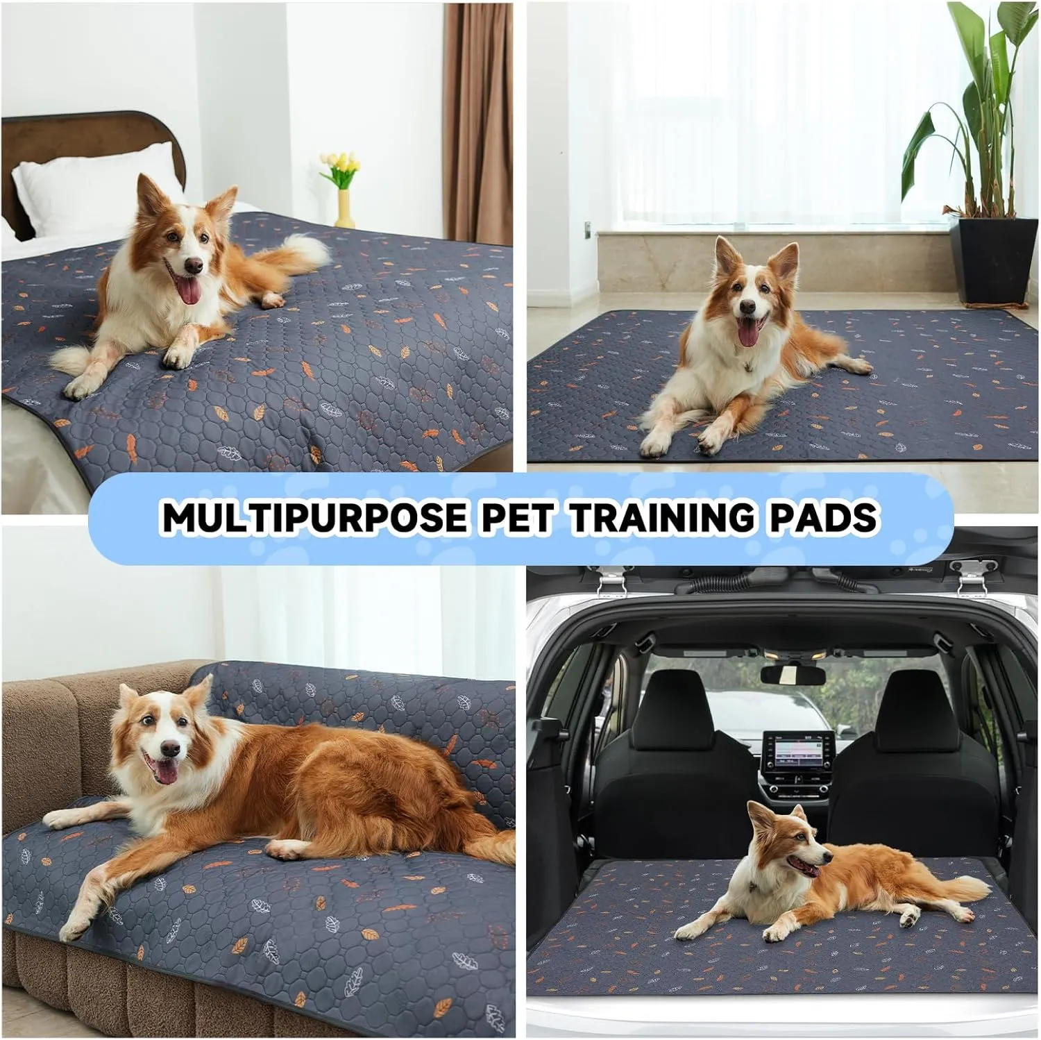 Washable Pee Pads for Dogs 2-Pack Reusable Puppy Pads Pet Training Pads, Waterproof Dog Pee Pads for Crate, Whelping Pad, Non-Slip Protects Against Urine Leakage (Leaves - Deep Grey, 24x36)