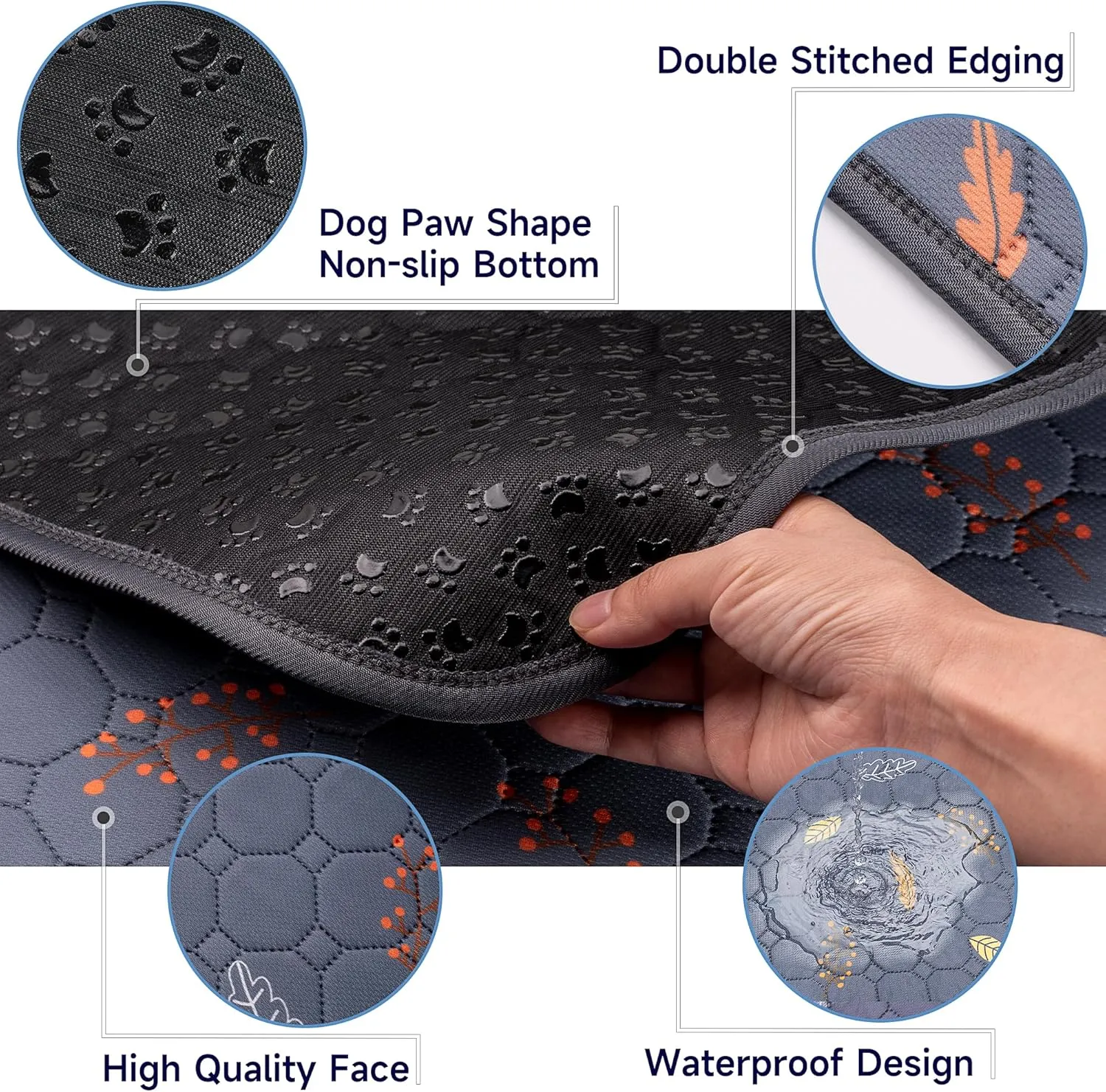 Washable Pee Pads for Dogs 2-Pack Reusable Puppy Pads Pet Training Pads, Waterproof Dog Pee Pads for Crate, Whelping Pad, Non-Slip Protects Against Urine Leakage (Leaves - Deep Grey, 24x36)