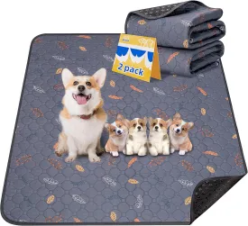 Washable Pee Pads for Dogs 2-Pack Reusable Puppy Pads Pet Training Pads, Waterproof Dog Pee Pads for Crate, Whelping Pad, Non-Slip Protects Against Urine Leakage (Leaves - Deep Grey, 24x36)