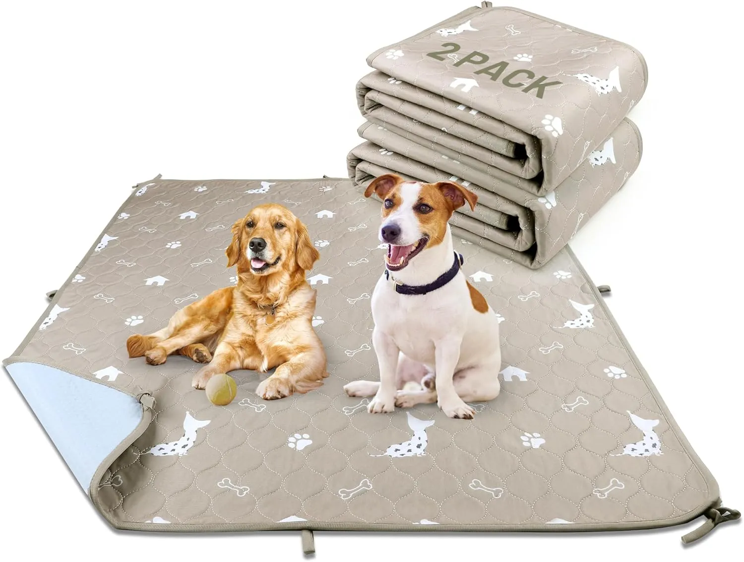 Washable Pee Pads for Dogs, Reusable Puppy Pads Waterproof, 2 Pack Dog Pee Pads, Potty Pads for Dogs, Super Absorbent, Add 8 Lanyards, Puppy Training Pads (31x36 Inch ,Pack of 2)