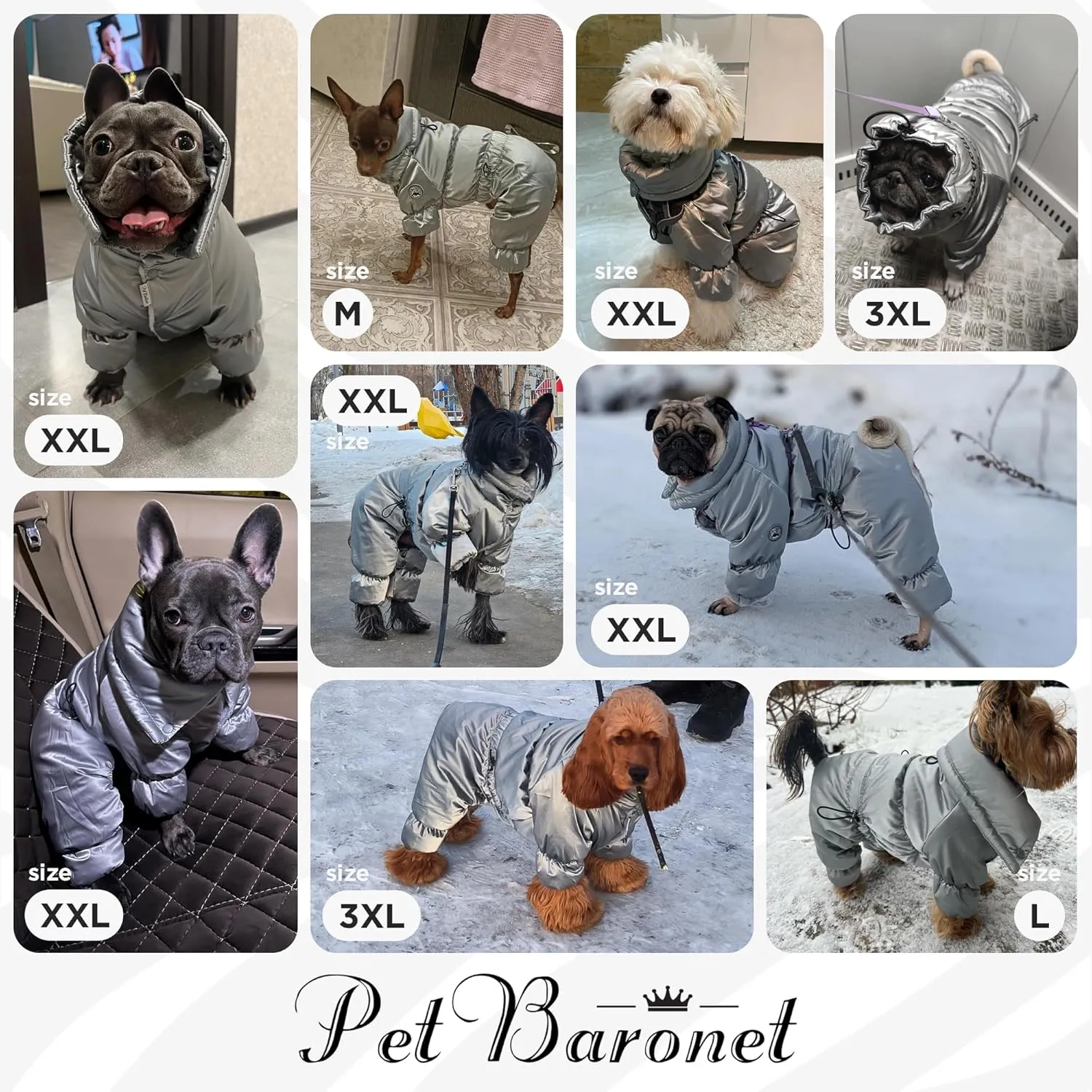 Winter Jacket for Dogs - Waterproof Full Body Coat, Snow Jacket, Perfect for Cold Weather - Silver, Medium