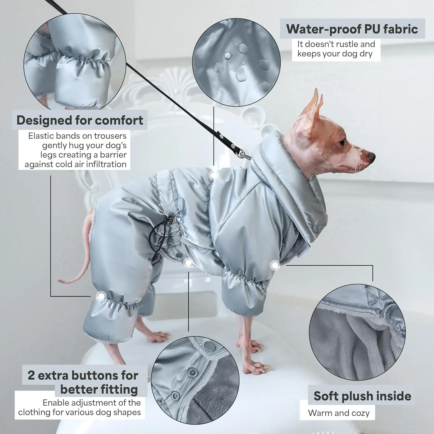 Winter Jacket for Dogs - Waterproof Full Body Coat, Snow Jacket, Perfect for Cold Weather - Silver, Medium