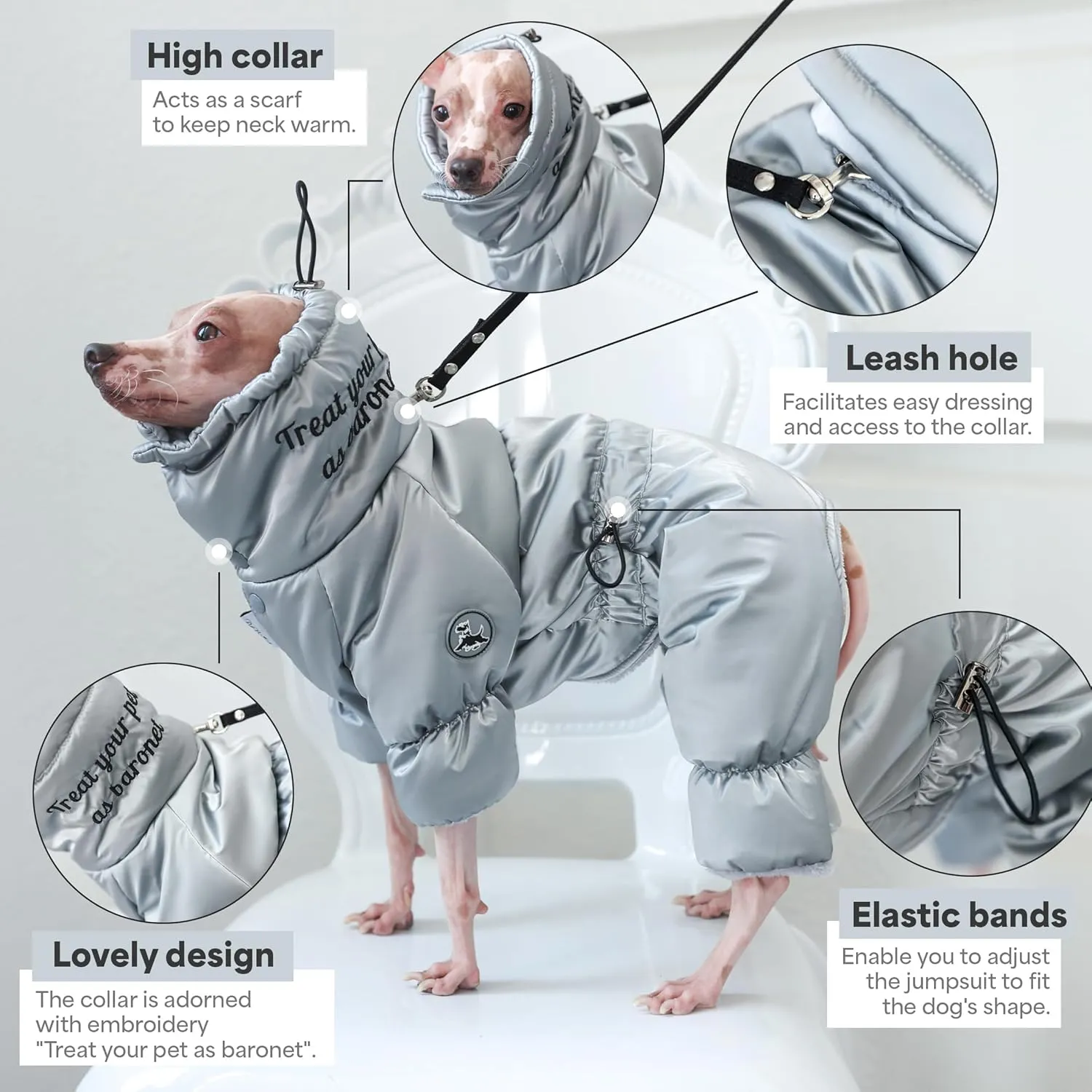 Winter Jacket for Dogs - Waterproof Full Body Coat, Snow Jacket, Perfect for Cold Weather - Silver, Medium