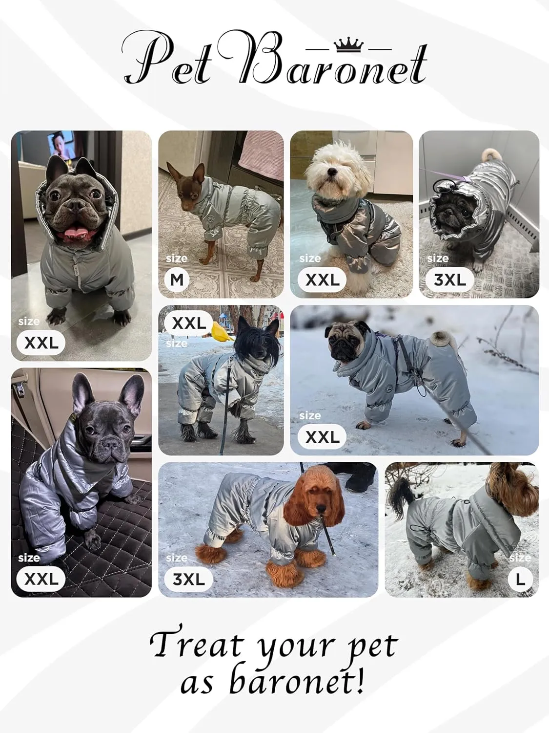 Winter Jacket for Dogs - Waterproof Full Body Coat, Snow Jacket, Perfect for Cold Weather - Silver, Medium