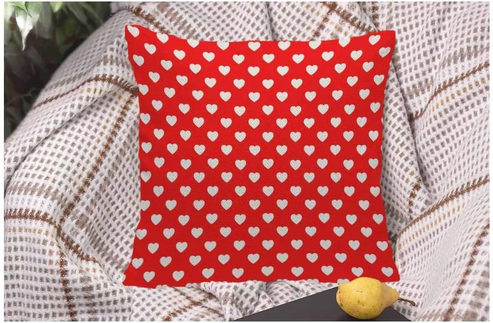 WONDERTIFY Pillow Cover Red and White Hearts Polka Dot - Soft Linen Pillow Case for Decorative Bedroom/Livingroom/Sofa/Farm House - Couch Pillow Cushion Covers 18x18 Inch 45x45 cm