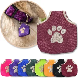 Woofhoofs Dog Tag Silencer, Quiets Dog ID Tags, for Dogs and Cats, Burgundy Pawprint, 1.75 x 1.75 x .25