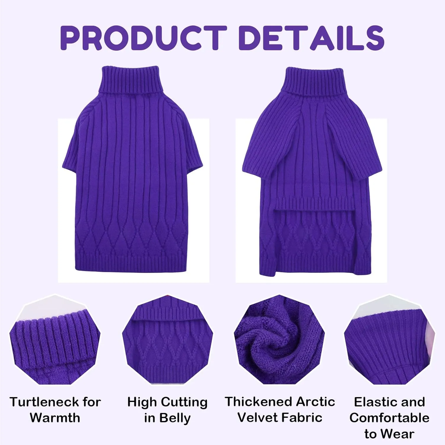 XXXL Dog Sweater for Giant Breed, Warm Winter Fall Dog Sweaters for Dog Girls Boys, Turtleneck Dog Knitwear, Doggie Christmas Sweater, Pet Sweatshirt Clothes Outfit Knit Boxer (Purple XXXL)