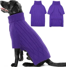 XXXL Dog Sweater for Giant Breed, Warm Winter Fall Dog Sweaters for Dog Girls Boys, Turtleneck Dog Knitwear, Doggie Christmas Sweater, Pet Sweatshirt Clothes Outfit Knit Boxer (Purple XXXL)