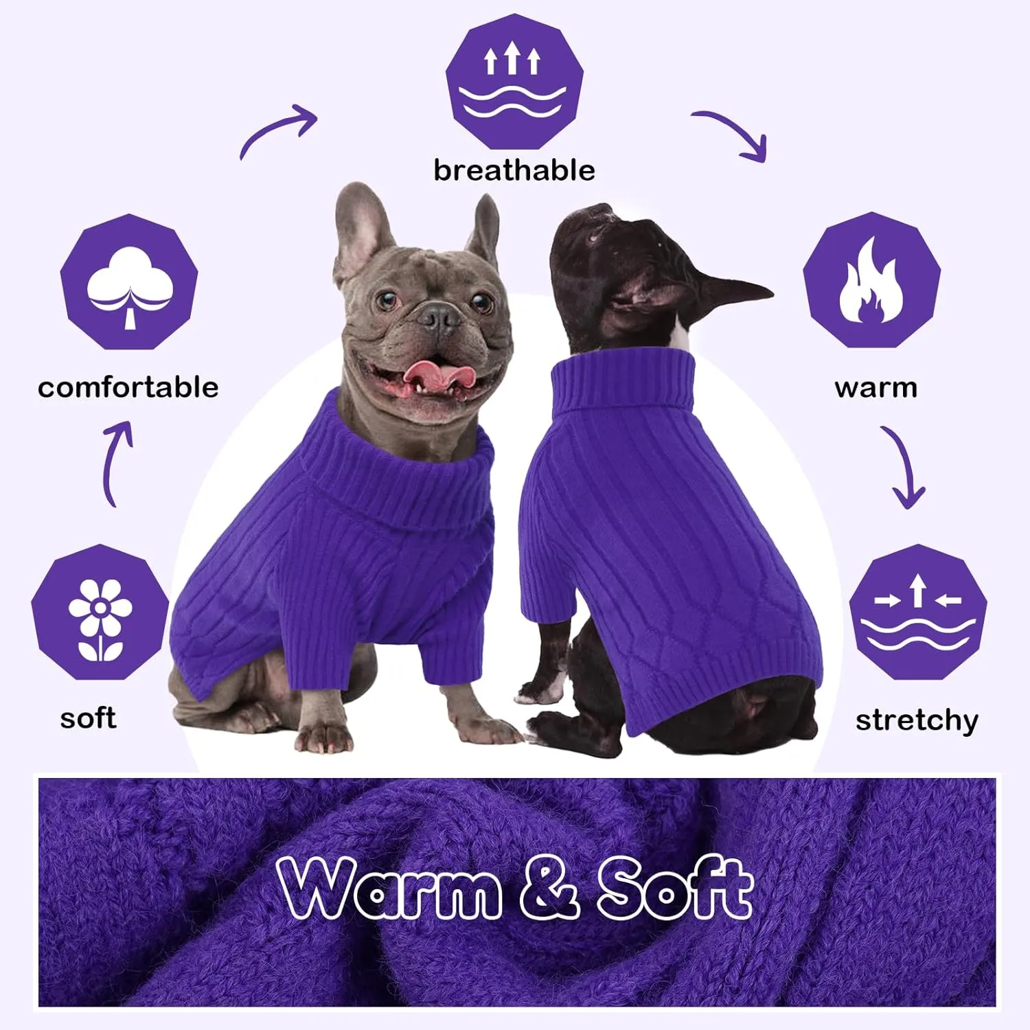 XXXL Dog Sweater for Giant Breed, Warm Winter Fall Dog Sweaters for Dog Girls Boys, Turtleneck Dog Knitwear, Doggie Christmas Sweater, Pet Sweatshirt Clothes Outfit Knit Boxer (Purple XXXL)