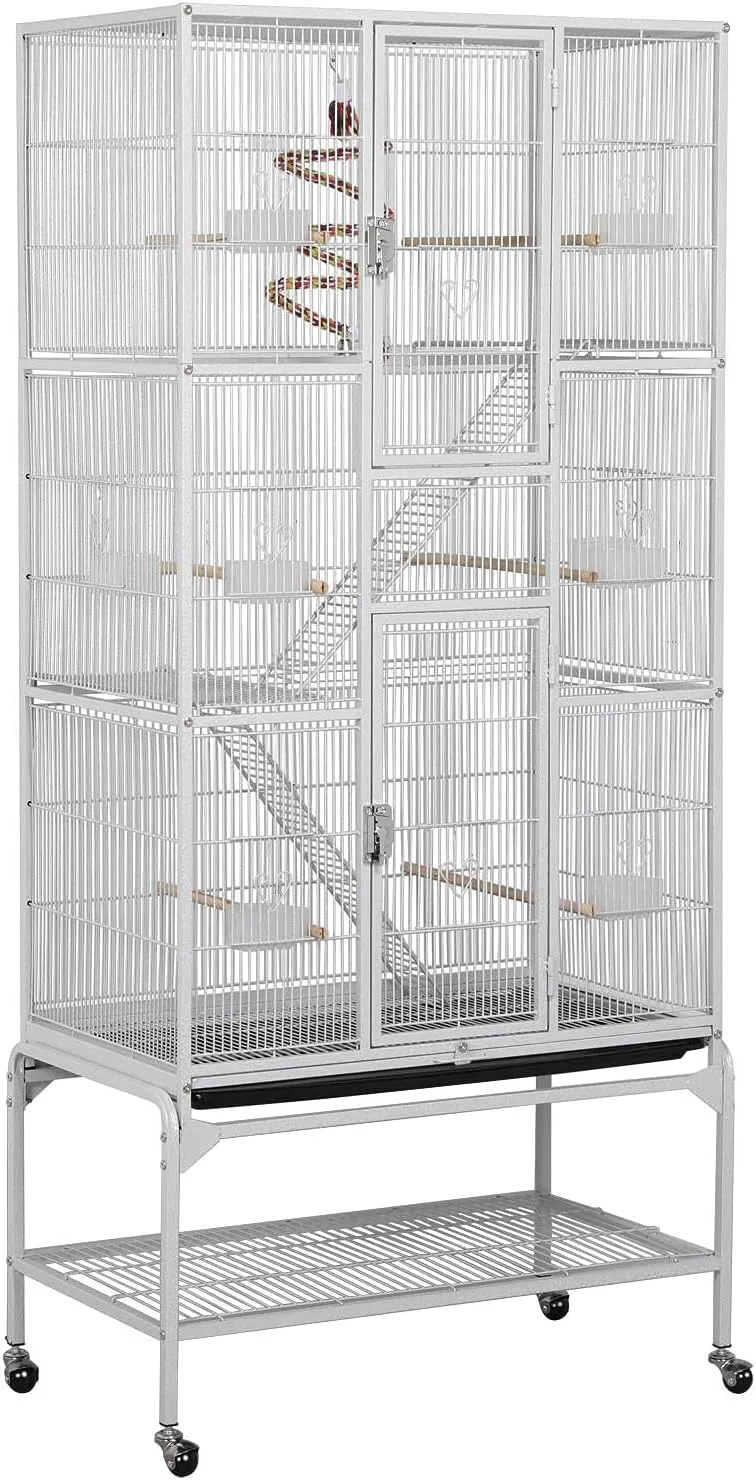 Yaheetech 69-Inch Extra Large Wrought Animal Cage Metal 3 Levels Small Animal Cage w/Cross Shelves and Ladders for Ferret Chinchilla Sugar Glider Squirrel, White