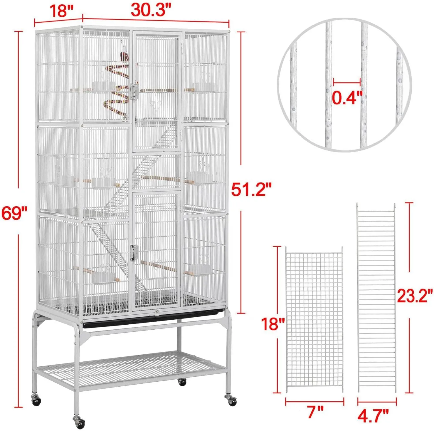 Yaheetech 69-Inch Extra Large Wrought Animal Cage Metal 3 Levels Small Animal Cage w/Cross Shelves and Ladders for Ferret Chinchilla Sugar Glider Squirrel, White