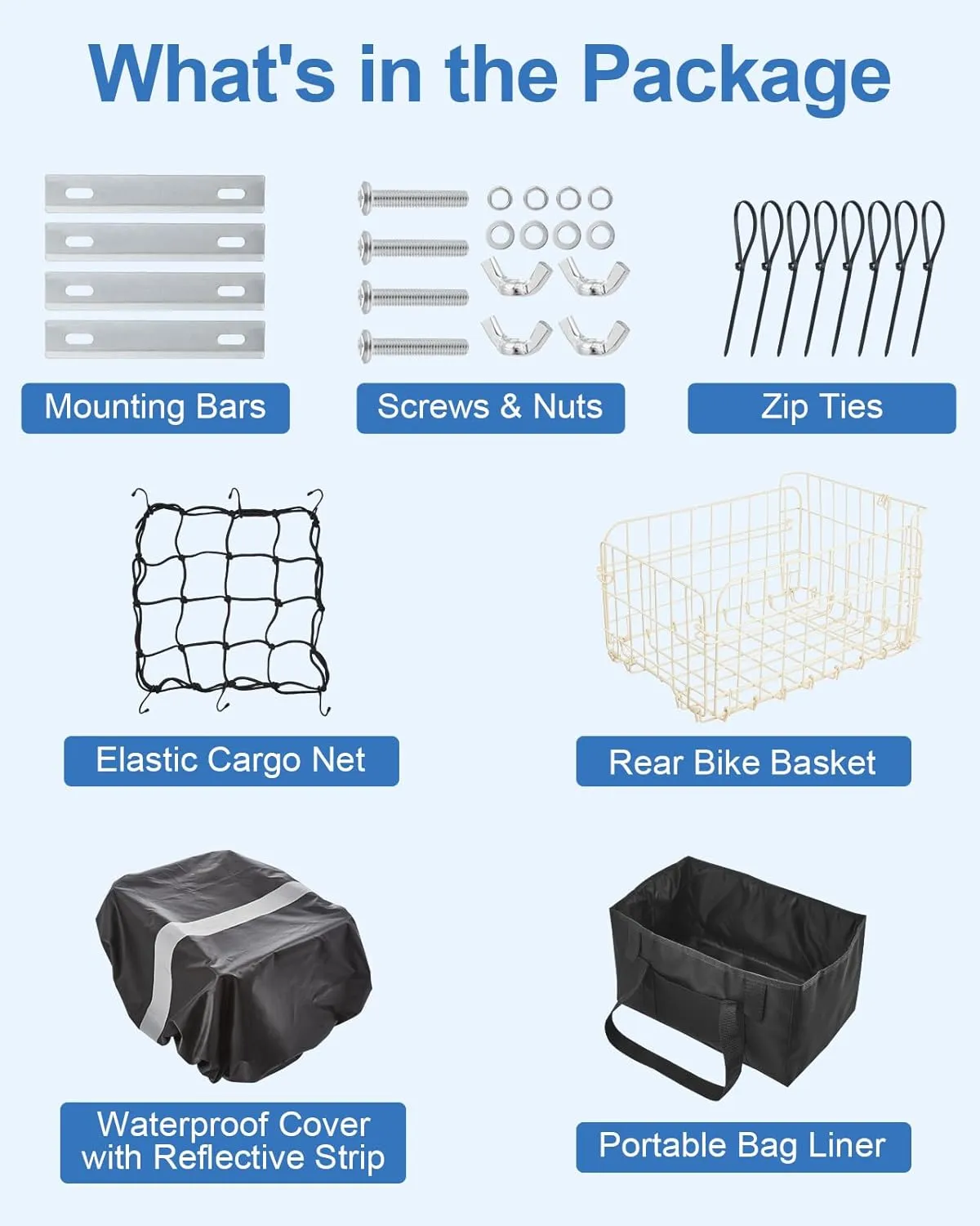 Zacro Bike Basket Front/Rear, Folding Bicycle Basket with Removable Liner Bag, Large Quick Release Design Metal Ebike Basket for Adult Women/Men Carrying Dogs, Pets, Fruit & Grocery