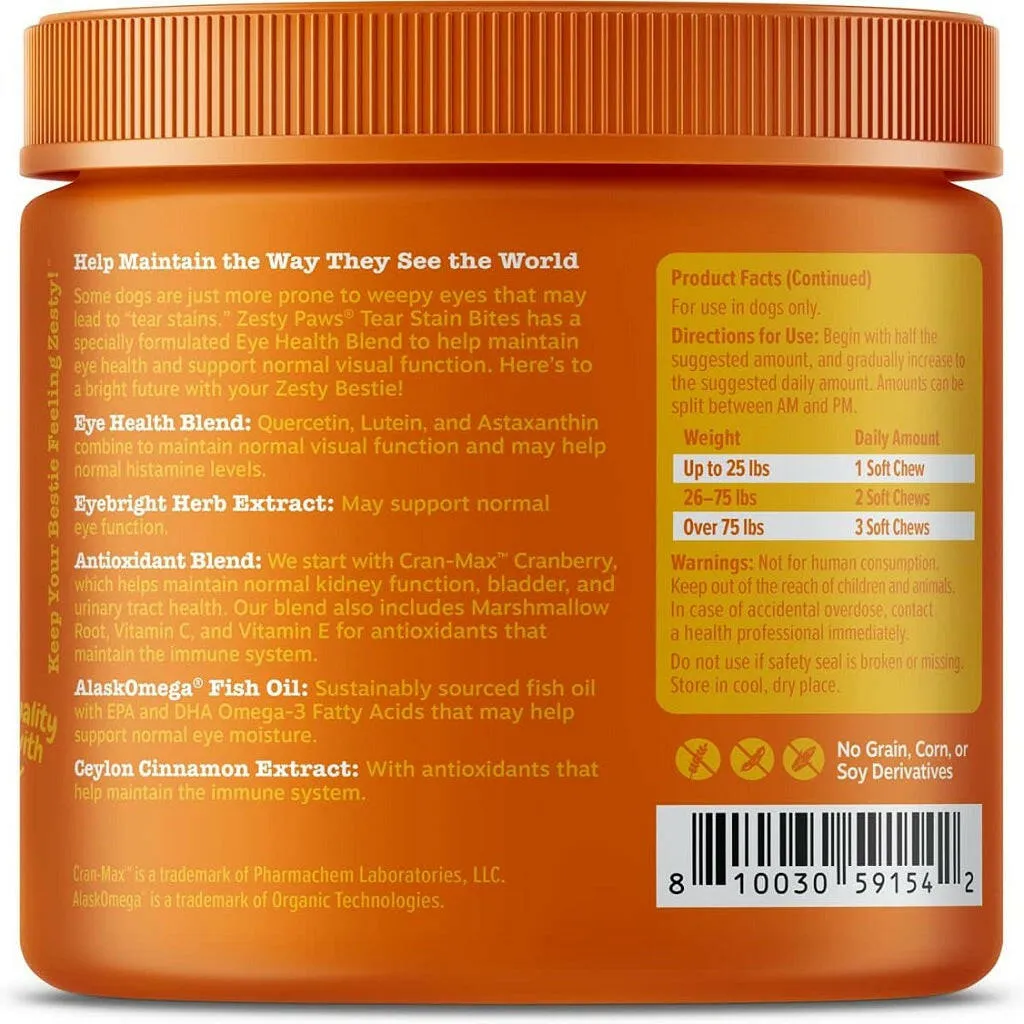 Zesty Paws Tear Stain Bites Chicken Flavored Antioxidant Chews for Dogs (90 ct)