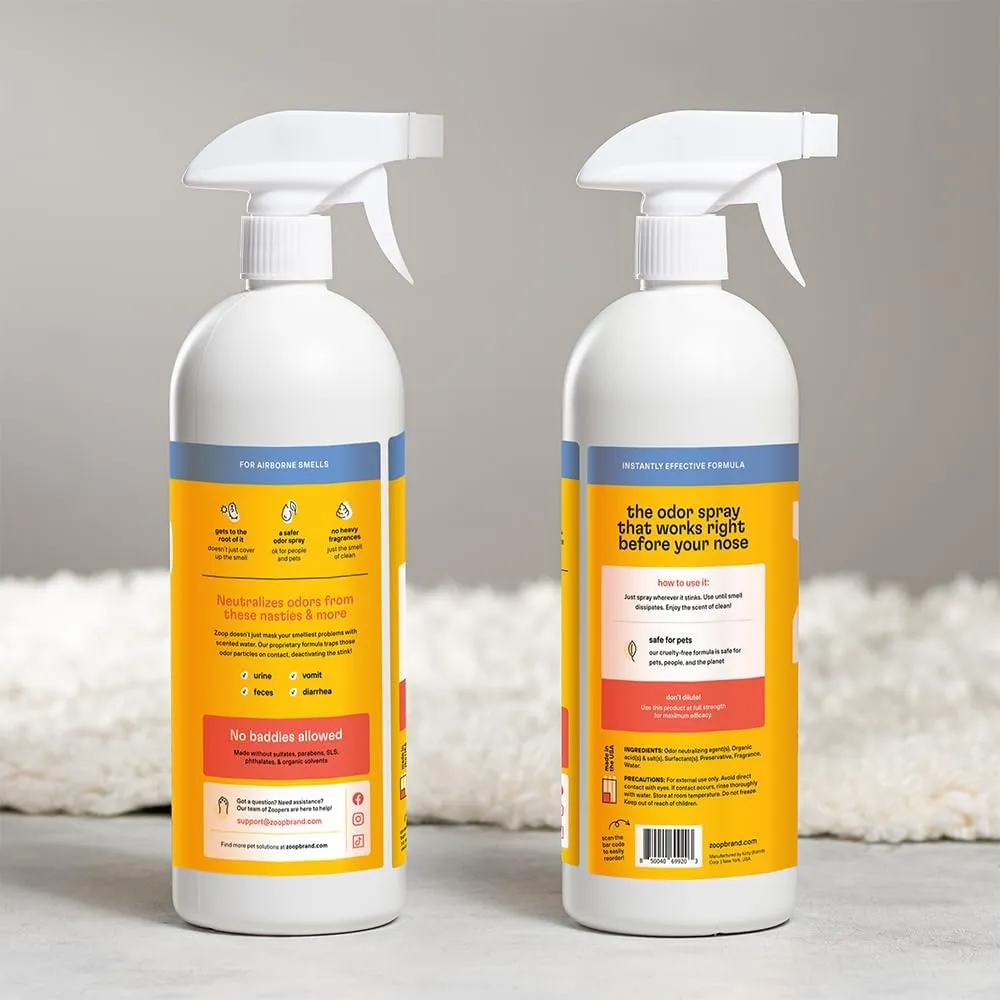 Zoop Pet Odor Pro Eliminator Spray for Strong Pet Odors, Natural, Powerful Heavy Duty Formula. Removes Pet Urine Odor, Safe for All Surfaces - 32 oz.